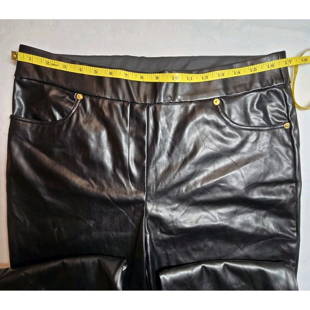 Y2K Michael Kors Black Faux Leather Lined Pants Womens Large Crop Kick Flare - Picture 7 of 16